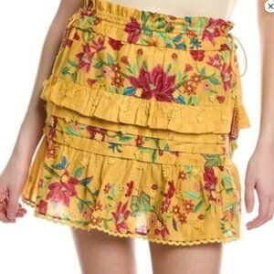NWOT Farm Rio Cotton Flower Dream Ruffle Mini Skirt Yellow Size XS $160